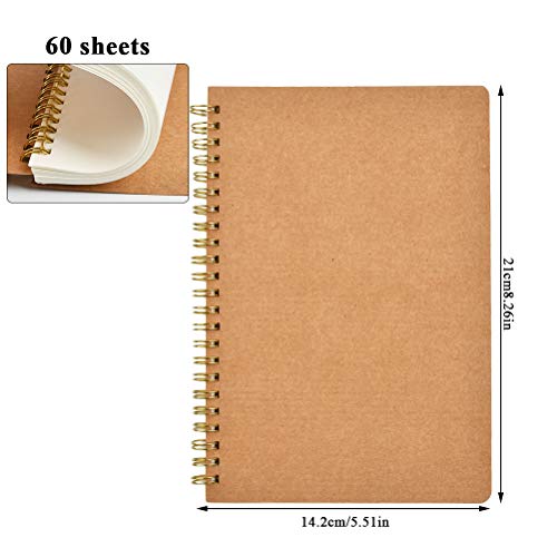 POKIENE 6pcs A5 Drawing Book, Spiral Binding Drawing Book with Kraft Cover, Paper Sketch Book, Material de Dibujo con Páginas en Blanco, Se Adapta a Lápiz Art Marker Pen -60 Páginas