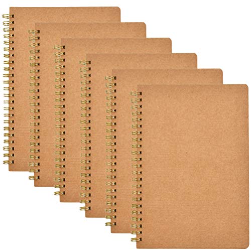 POKIENE 6pcs A5 Drawing Book, Spiral Binding Drawing Book with Kraft Cover, Paper Sketch Book, Material de Dibujo con Páginas en Blanco, Se Adapta a Lápiz Art Marker Pen -60 Páginas