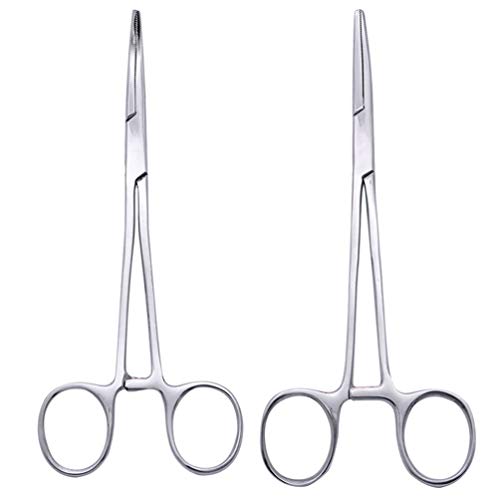 POPETPOP 2Pcs Mosquito Pinzas de Bloqueo Hemostáticas Pinzas de Bloqueo de Acero Inoxidable Pinzas Alicates para Orejas de Mascotas Pinzas para Tirar del Pelo Kit de Cabeza Curva Y Cabeza