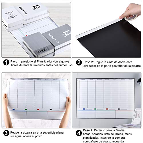 POPRUN 60×40cm Pizarra Planificadora la Semana Magnética la familia, Pizarra Semanal Calendario Magnético para pared, Planificador de Menú, Recordatorio, Lista de la Compra en español