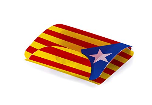 Porta Mascarillas Estampado con la Bandera Estelada de Catalunya. Funda para mascarilla de Polipropileno. Acabado traslúcido. Fácil de desinfectar después de Cada Uso.