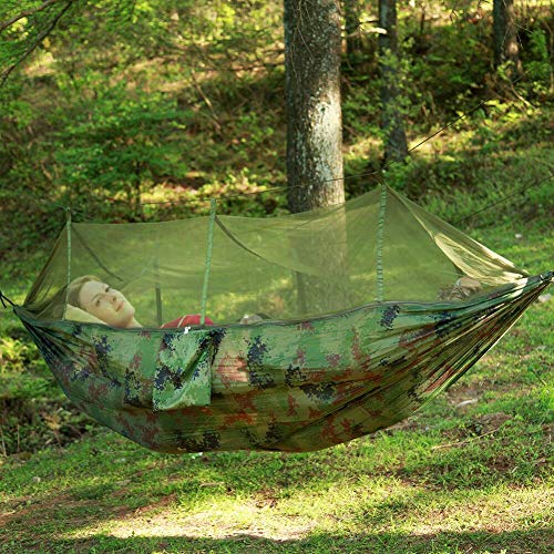 Portátil Hamaca con Mosquitera, Ultraligero Impermeable Nylon Hamacas Colgantes Lona Tienda Tela de picnic, Hamaca Exterior con Correas de los árboles, para camping, senderismo, viaje (Camo)