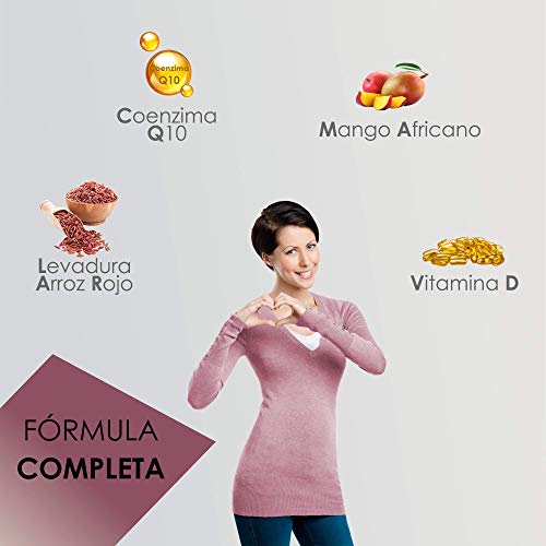 Potente tratamiento para el colesterol | Reduce y mantiene en niveles estables y sanos el colesterol | Levadura de Arroz Rojo, Coenzima Q10, Resveratrol, Mango Africano y Vitamina D | 60 cápsulas