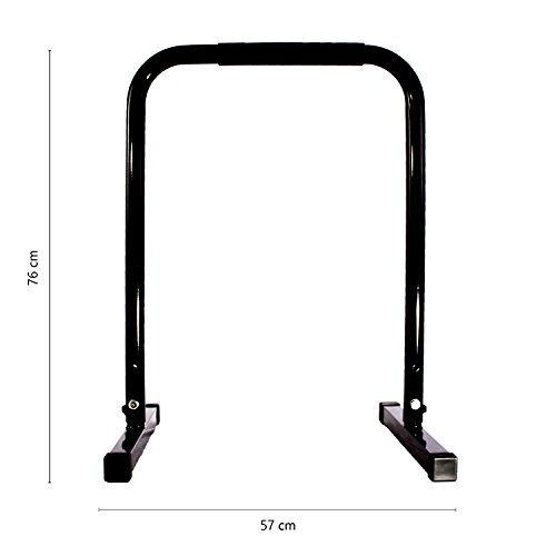 POWRX Barras paralelas Fitness Ideales para Ejercicios de Calistenia, Dominadas y Gimnasia - Agarre con Revestimiento de Goma y Base Antideslizante + PDF Workout (90 x 65 cm, Negro)