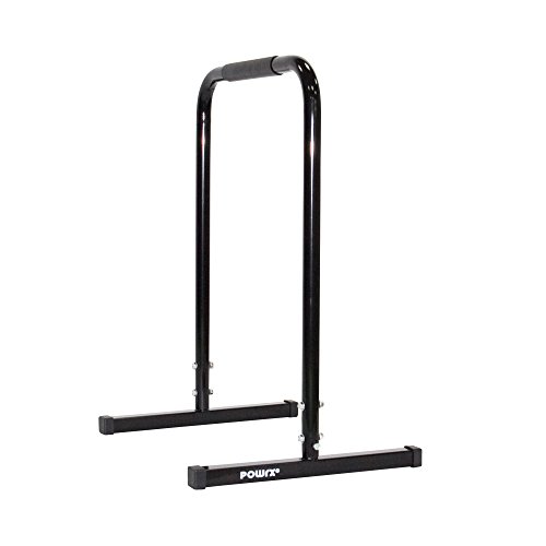 POWRX Barras paralelas Fitness Ideales para Ejercicios de Calistenia, Dominadas y Gimnasia - Agarre con Revestimiento de Goma y Base Antideslizante + PDF Workout (90 x 65 cm, Negro)