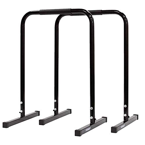 POWRX Barras paralelas Fitness Ideales para Ejercicios de Calistenia, Dominadas y Gimnasia - Agarre con Revestimiento de Goma y Base Antideslizante + PDF Workout (90 x 65 cm, Negro)