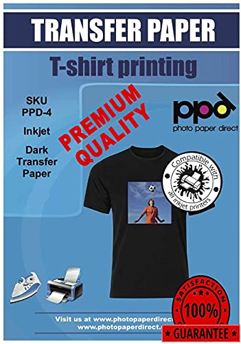 PPD Inkjet - A4 x 5 Hojas de Papel de Transferencia Térmica Premium para Camisetas y Tejidos Oscuros - Fácil de Usar y Apto para Todas Impresoras de Inyección de Tinta - PPD-4-5