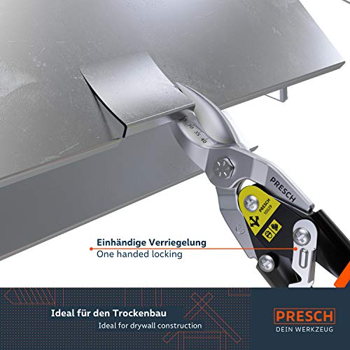 Presch Tijeras Cortachapas Corte Recto - Tijeras Pladur Profesional con Multiplicación para Perfiles en Ángulo C y U, para Cortar Chapa y Mucho Más - Tijera Chapa Corte Recto
