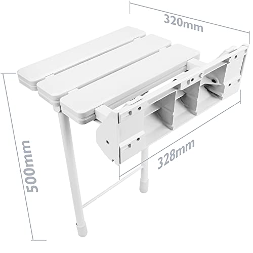 PrimeMatik - Asiento de Ducha abatible. Silla Plegable con pies de plástico y Aluminio color blanco 320x328mm