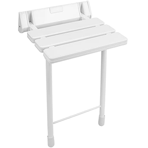 PrimeMatik - Asiento de Ducha abatible. Silla Plegable con pies de plástico y Aluminio color blanco 320x328mm