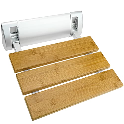 PrimeMatik - Asiento de Ducha abatible. Silla Plegable para Ancianos de Madera bambú y Aluminio 320x328mm