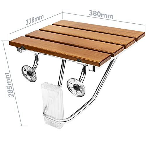 PrimeMatik - Asiento de Ducha abatible. Silla Plegable para Ancianos de Madera Tropical y Aluminio 380x338mm