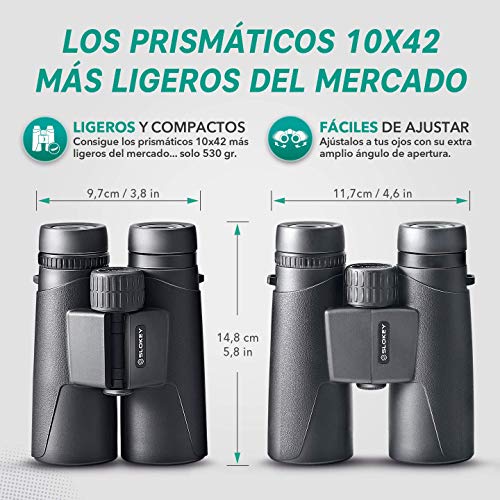 Prismáticos 10x42 Slokey - Binoculares Profesionales y Potentes con Gran Alcance. Ligeros e Impermeables, Prismas BaK4 y FMC. Ideales para Observación de Aves, Caza, Senderismo, Astronomía y Camping