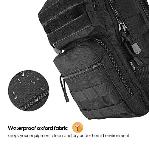 ProCase Bandolera Táctica, Bolsa de Hombro Militar, Mochila Deportiva para Cazamiento, Senderismo, Acampamento –Negro