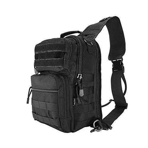 ProCase Bandolera Táctica, Bolsa de Hombro Militar, Mochila Deportiva para Cazamiento, Senderismo, Acampamento –Negro