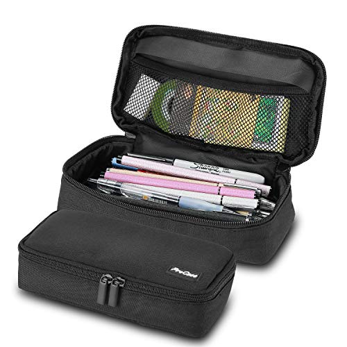 ProCase Estuche Escolar de Gran Capacidad, Bolsa de Lápiz Portable Estuche Organizador para Material Papelería con Cremallera Doble para Hombre Mujer Estudiante en Escuela Oficina –Negro