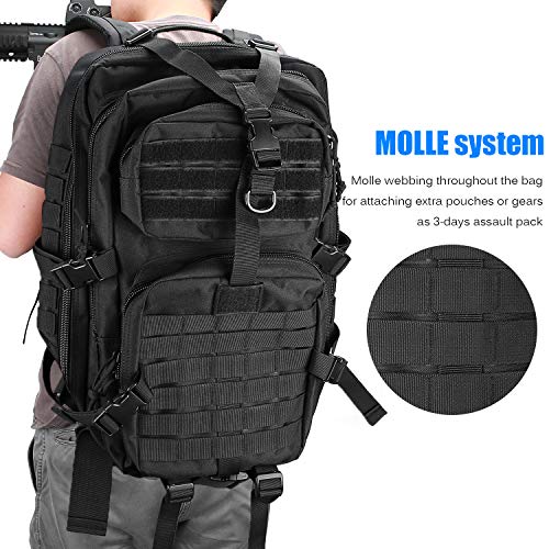 ProCase Mochila Táctica Militar 48L, Paquete de Asalto MOLLE de Gran Capacidad para Utilidad Militar, Bolsa de Emergencia de 3 Días para Caza Senderismo Acampada y Actividad al Aire Libre –Negro