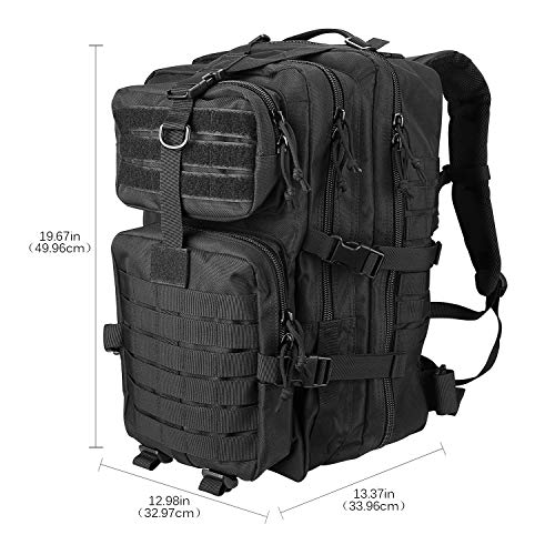 ProCase Mochila Táctica Militar 48L, Paquete de Asalto MOLLE de Gran Capacidad para Utilidad Militar, Bolsa de Emergencia de 3 Días para Caza Senderismo Acampada y Actividad al Aire Libre –Negro