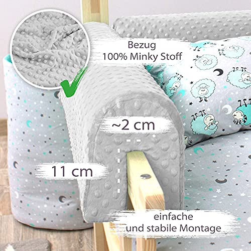 Protector Cuna Barrera Cama 70 cm - Protector Cama anticaida, Infantil Protector Pared Cama niños Gris Claro Minky