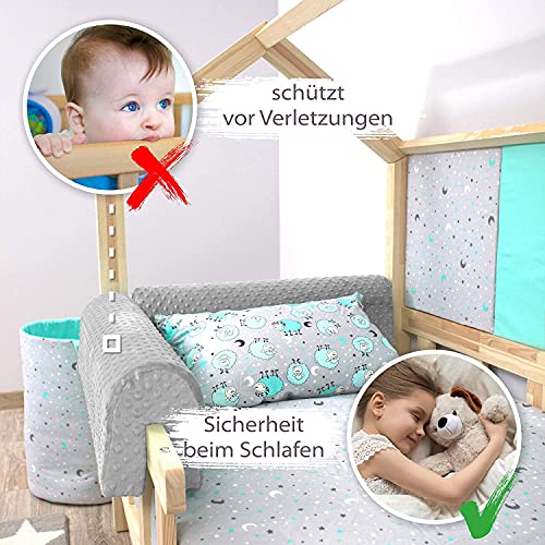 Protector Cuna Barrera Cama 70 cm - Protector Cama anticaida, Infantil Protector Pared Cama niños Gris Claro Minky