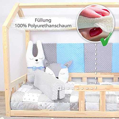 Protector Cuna Barrera Cama 70 cm - Protector Cama anticaida, Infantil Protector Pared Cama niños Gris Claro Minky