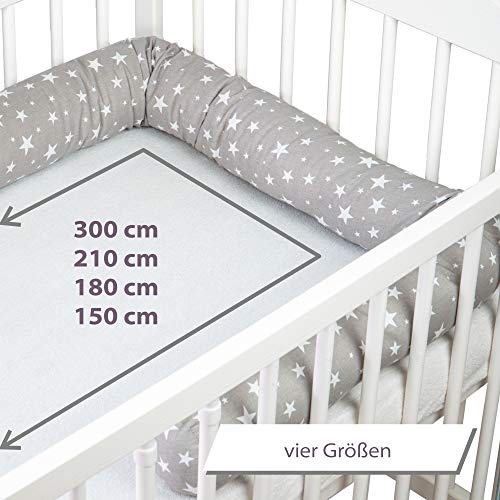 Protector cuna chichonera 150 cm - Cama Bebé Cojín Parachoques Torre de Cama Cojín y de Bebé Cuna Serpiente Protector A Gris con estrellas blanca