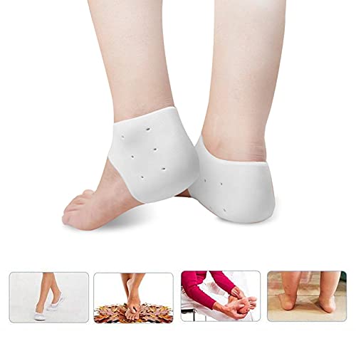 Protectores de talón, Cojín de almohadillas para fascitis plantar, Curación de talones secos y agrietados, Tendinitis de Aquiles, Fascitis plantar, Funda protectora de inserción, 1 par(blanco)