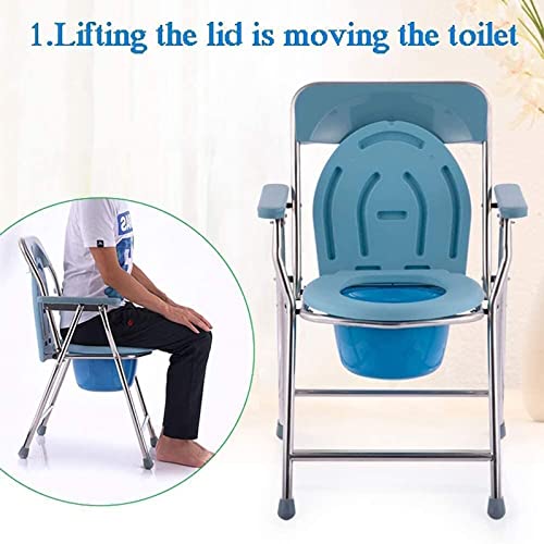 PRWERIF Silla Portátil con Inodoro, Silla Plegable para Inodoro con Ducha, con Orinal, Respaldo Ajustable con apoyabrazos con Inodoro móvil, para Personas Mayores con obesidad