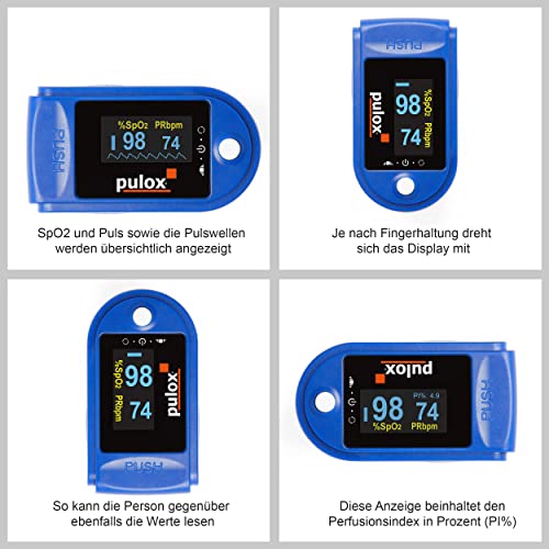 Pulox Oxímetro de Pulso PO-200 Solo para medir la saturación de oxígeno y el Pulso con Pantalla OLED Clara y giratoria