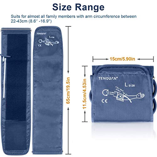 Puño grande de Tenquan para el monitor de presión arterial, presión arterial digital de brazo superior con conector, 22-48 cm