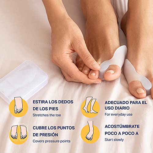 Purava [6x] Separador de Dedos de Pie para Hallux Valgus – Incluye Higiénica Caja de Transporte – Corrector de Juane-tes de Óptima Comodidad – Sin BPA – Talla Universal