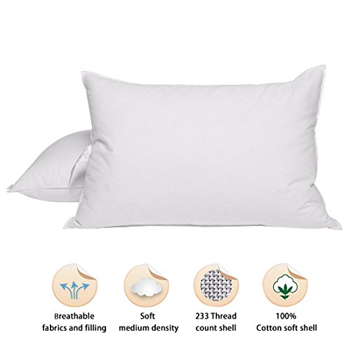 puredown® Almohadas de Plumas y Plumón de Ganso con Funda de 100% Algodón Anti-ácaros Transpirables, Juegos de 2, 48x74cm