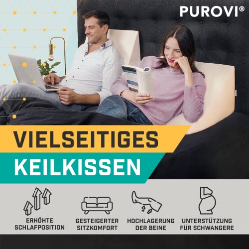 Purovi Almohada de Lectura - Almohadas Antireflujo Ergonómicas, cojín con forma de cuña para cama y sofá, soporte para la espalda y elevador de piernas con forma triangular