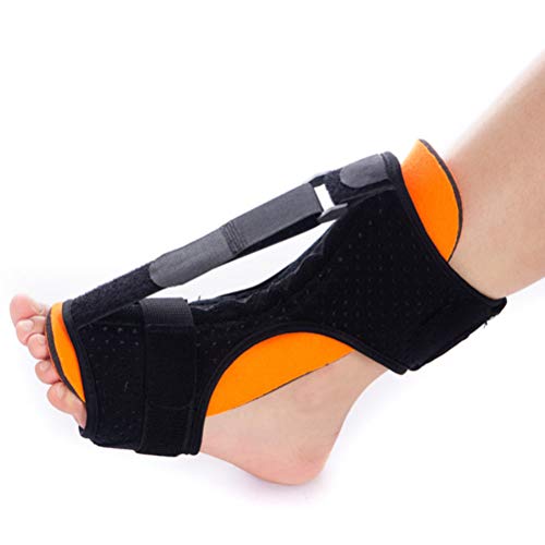 Pywee Férula nocturna para fascitis plantar, soporte de pie ortopédico, ajustable y elástico, para fascitis plantar, dolor de talón o tobillo, tendinitis de Aquiles con bola de masaje, color naranja