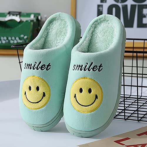 QAZW Mujer Hombre Cara Sonriente Felpa Mullidas Pantuflas Espuma Viscoelástica - Hogar Cómodo Ligero Caricatura Linda Antideslizante Interior Al Aire Libre Zapatilla-Cara Sonriente,Blue-36/37EU