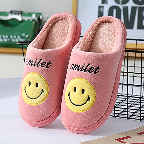 QAZW Retro Smiley Face Soft Plush Comfy Warm Slip-on Zapatillas De Hombre Zapatillas De Casa Cómodas para Mujer Scuff Slip on Suela Antideslizante para Zapatos De Casa,Red-38/39EU