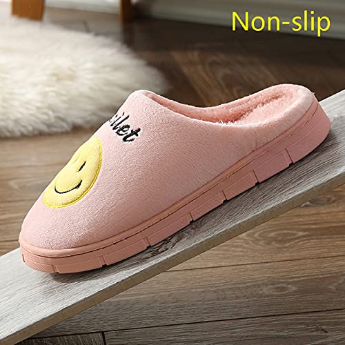 QAZW Retro Smiley Face Zapatillas Fuzzy Fluffy Cute House Home Zapatos Memory Foam Soft Plush Warm Indoor Slides Invierno para Mujeres Hombres Exterior Interior,Brown-40/41EU