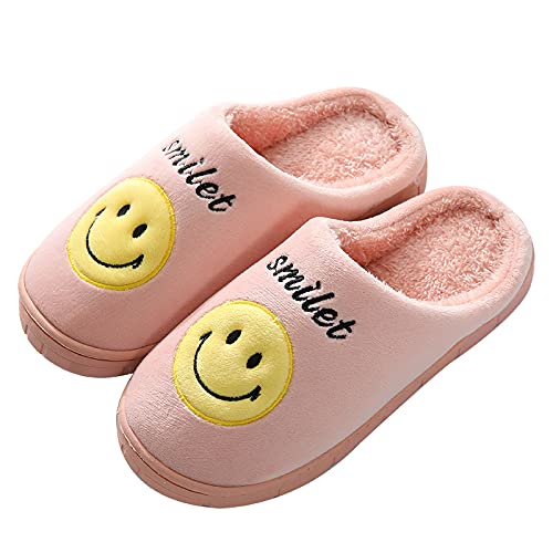 QAZW Smiley Face Zapatillas De Mujer Zapatillas De Casa Pantuflas De Felpa Esponjosa Espuma De Memoria Zapatos Cálidos Peludos De Interior Otoño Invierno Cómodas,Pink-36/37EU