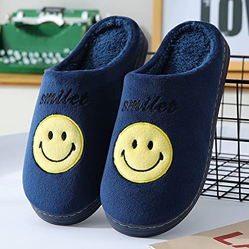 QAZW Zapatillas con Cara Sonriente Zapatillas Planas para Mujer Ligeras Suela Suave Antideslizante Zapatos para El Hogar Cálidos y Acogedores Algodón Arrastre Resistente,Cyan-44/45EU