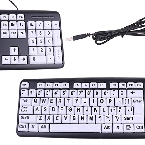 qingqingR USB con Cable para PC Juego de computadora Teclado para Juegos Contraste Alto Letra Grande Teclas Blancas Letra Negra para Personas Mayores Hombres Mayores