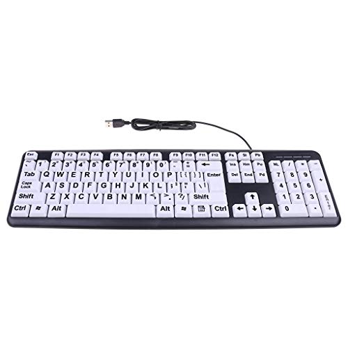 qingqingR USB con Cable para PC Juego de computadora Teclado para Juegos Contraste Alto Letra Grande Teclas Blancas Letra Negra para Personas Mayores Hombres Mayores