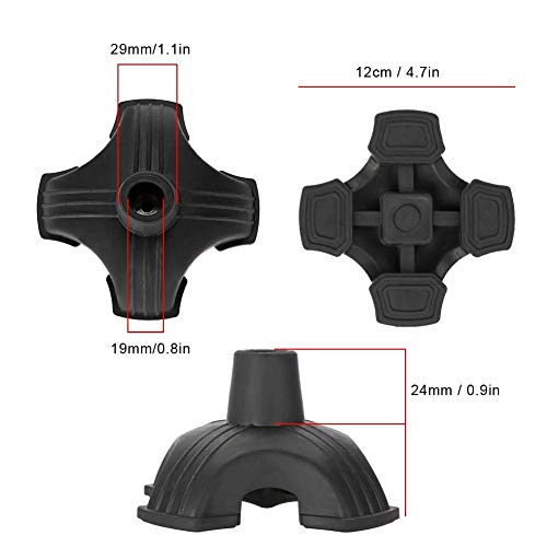 Qkiss Trípulo de Goma con Cuatro Patas de Goma para Bastón, Antideslizante Cojín de bastón para Caminar 19 mm Agrega Estabilidad a Su Bastón de Caminata