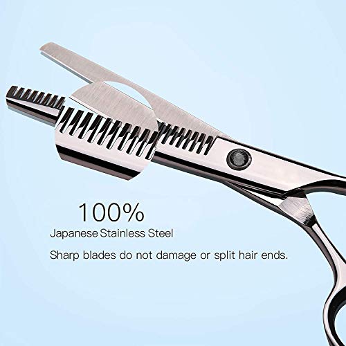 QueenDer Tijeras Peluqueria, Tijeras Entresacar Profesional 6 Pulgadas Tijeras de corte Barbero Adelgazamiento para Peluquero y Sal¨®n de Corte de Cabello para Cortar y Entresacar - Plata