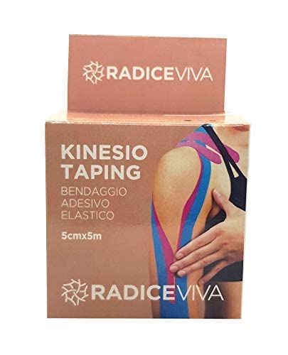 RADICEVIVA Kinesio - Cinta adhesiva elástica muscular para kinesiotherapy, 5 cm x 5 m, con instrucciones de uso (idioma español no garantizado), ideal para atletas y deportes (color piel)