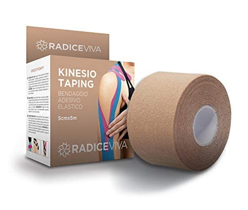 RADICEVIVA Kinesio - Cinta adhesiva elástica muscular para kinesiotherapy, 5 cm x 5 m, con instrucciones de uso (idioma español no garantizado), ideal para atletas y deportes (color piel)