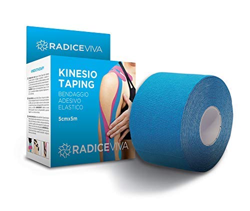 RADICEVIVA Kinesio - Cinta adhesiva elástica muscular para kinesiotherapy, 5 cm x 5 m, descargable con instrucciones de uso (idioma español no garantizado), ideal para atletas y deportes (color azul)