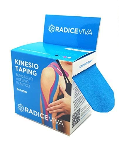 RADICEVIVA Kinesio - Cinta adhesiva elástica muscular para kinesiotherapy, 5 cm x 5 m, descargable con instrucciones de uso (idioma español no garantizado), ideal para atletas y deportes (color azul)