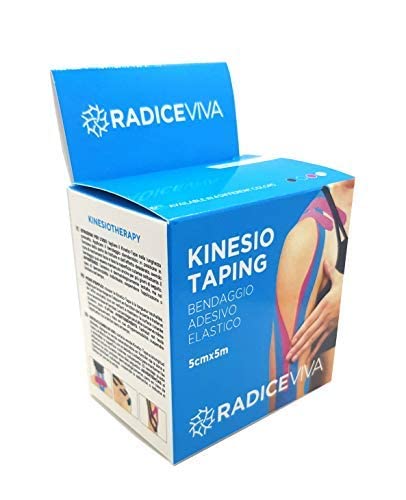 RADICEVIVA Kinesio - Cinta adhesiva elástica muscular para kinesiotherapy, 5 cm x 5 m, descargable con instrucciones de uso (idioma español no garantizado), ideal para atletas y deportes (color azul)