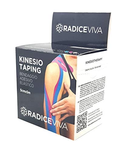 RADICEVIVA Kinesio Taping-Cinta adhesiva elástica muscular para kinesiotherapy,5 cm x 5 m,descargable con instrucciones de uso(idioma español no garantizado),ideal para atletas y deportes(color negro)