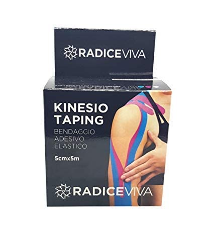 RADICEVIVA Kinesio Taping-Cinta adhesiva elástica muscular para kinesiotherapy,5 cm x 5 m,descargable con instrucciones de uso(idioma español no garantizado),ideal para atletas y deportes(color negro)